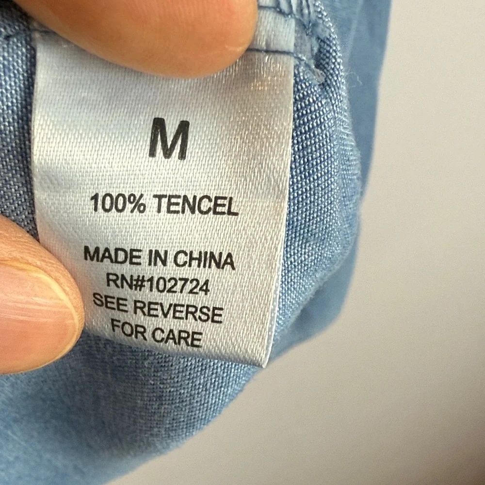 Hester & Orchard 100% Tencel Casual Blue Denim Studded Long Sleeve Medium Blouse - Picture 10 of 11